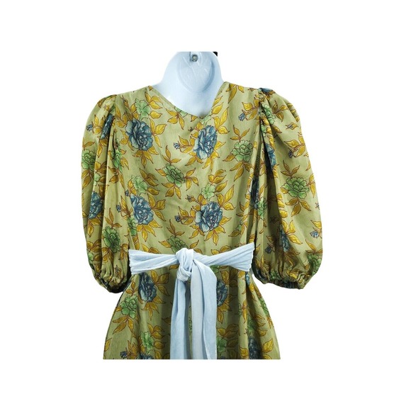 RENTRAYAGE WOMENS SIZE 2 TIE BACK RUFFLE HEM YELLOW FLORAL SILK DRESS MSRP 1250 - Picture 4 of 7